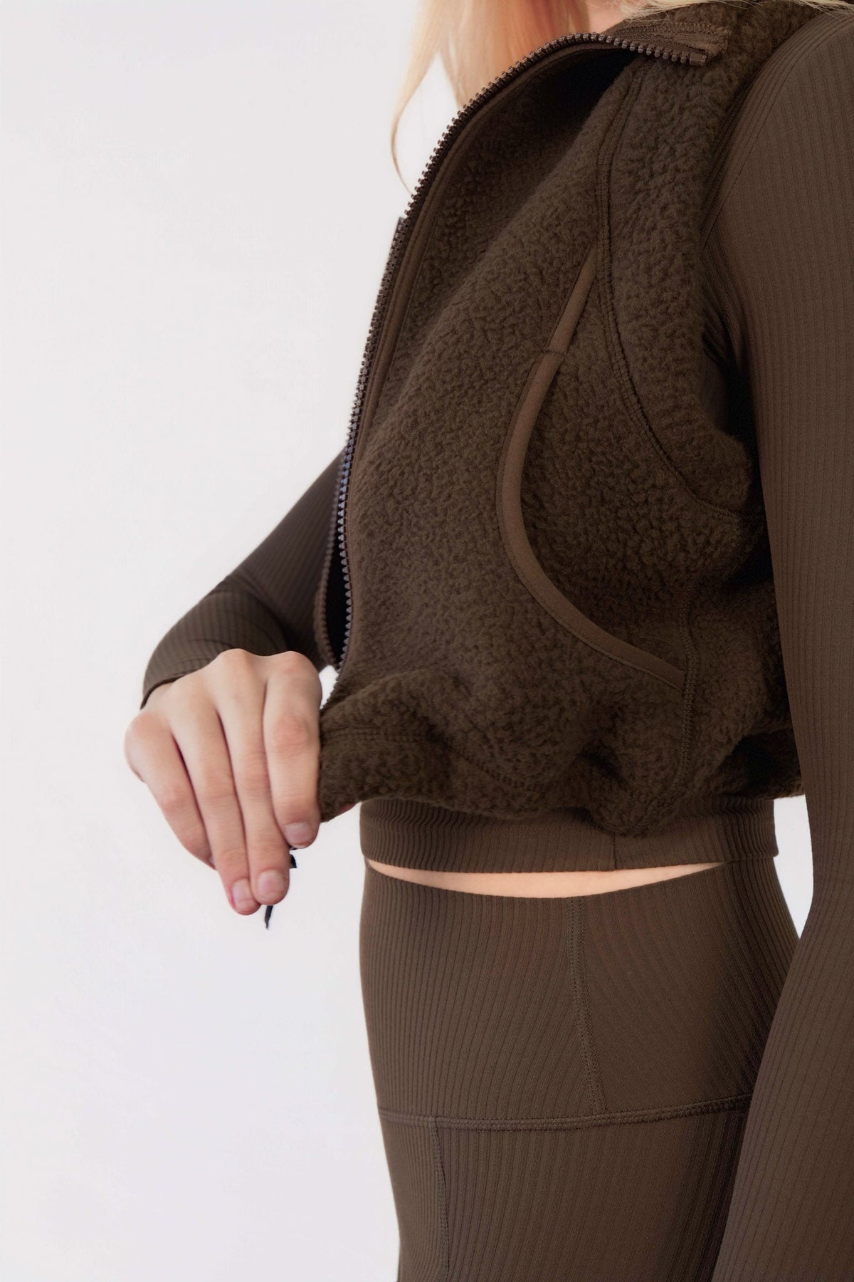 Vitality Polar Fleece Cropped Vest - Toasted Walnut