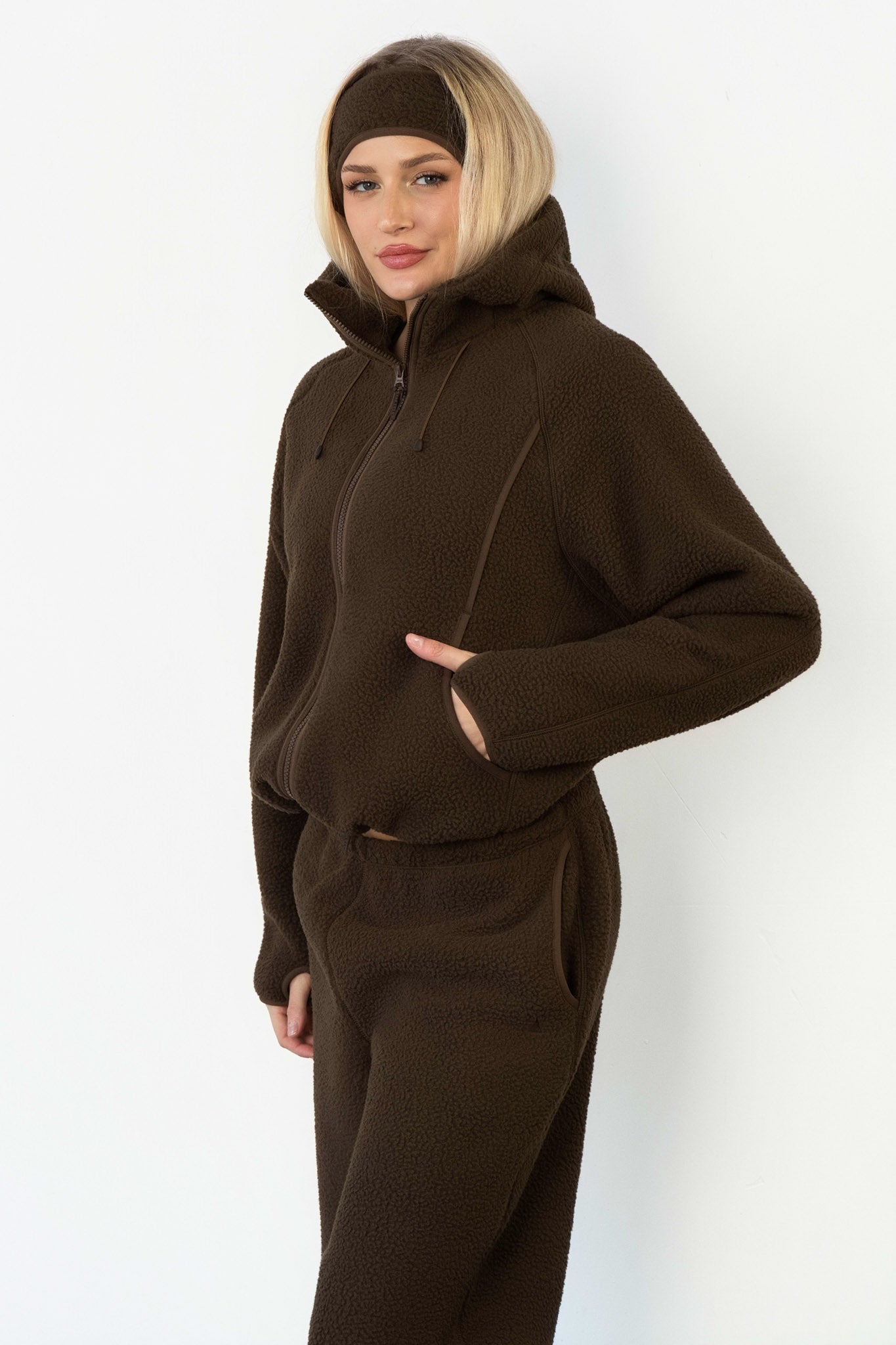 Vitality Polar Fleece Full Zip Hoodie - Toasted Walnut
