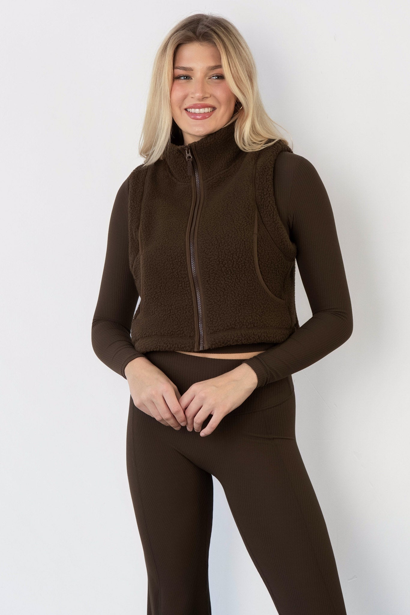 Vitality Polar Fleece Cropped Vest - Toasted Walnut